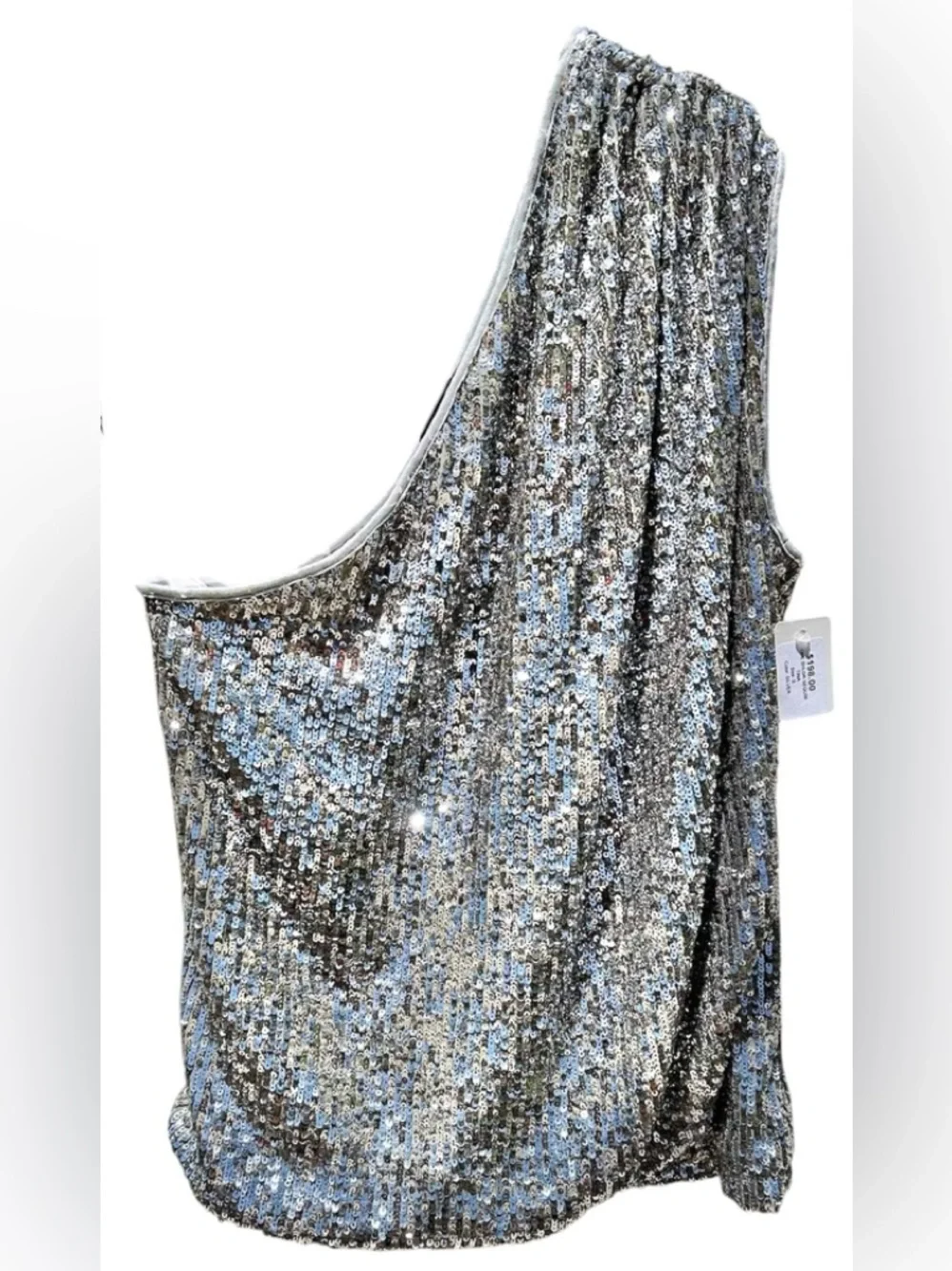 NWT GENERATION LOVE Tina Silver Sequin One Shoulder Vegas Party Top Size S $198 - Picture 2 of 7